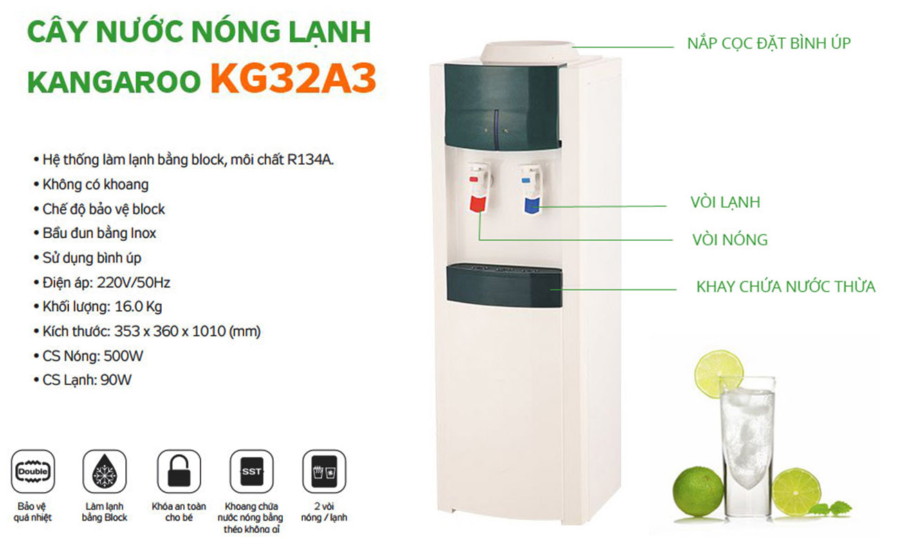 Tính năng Cây nước nóng lạnh Kangaroo KG32A3