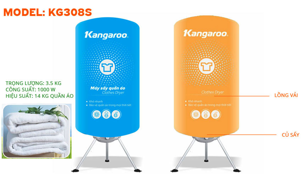 Tính năng Máy sấy quần áo Kangaroo KG308S Tính năng Máy sấy quần áo Kangaroo KG308S