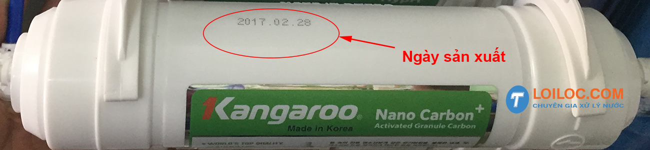 Ngày sản xuất được in trên thân lõi lọc nước Kangaroo Hydrogen
