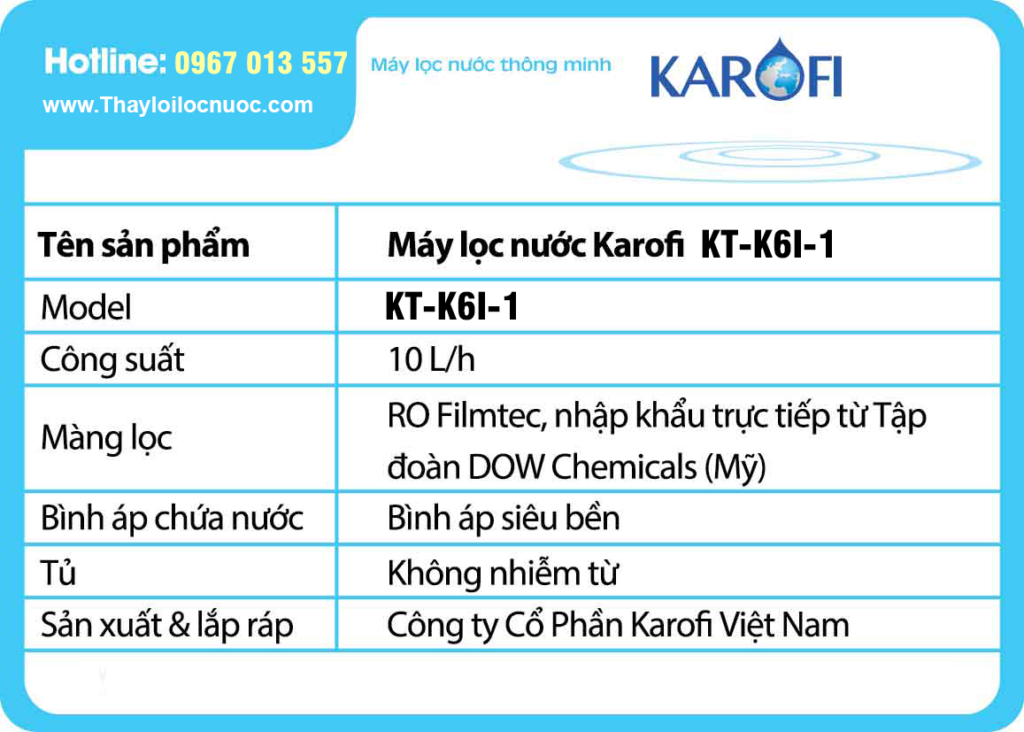Tem máy lọc nước Karofi 6 lõi KT-K6I-1