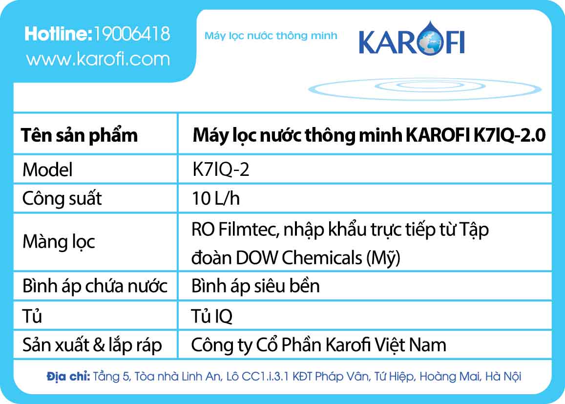 Tem Máy lọc nước Karofi thông minh 8 lõi iRO 2.0 Tem Máy lọc nước Karofi thông minh 8 lõi iRO 2.0