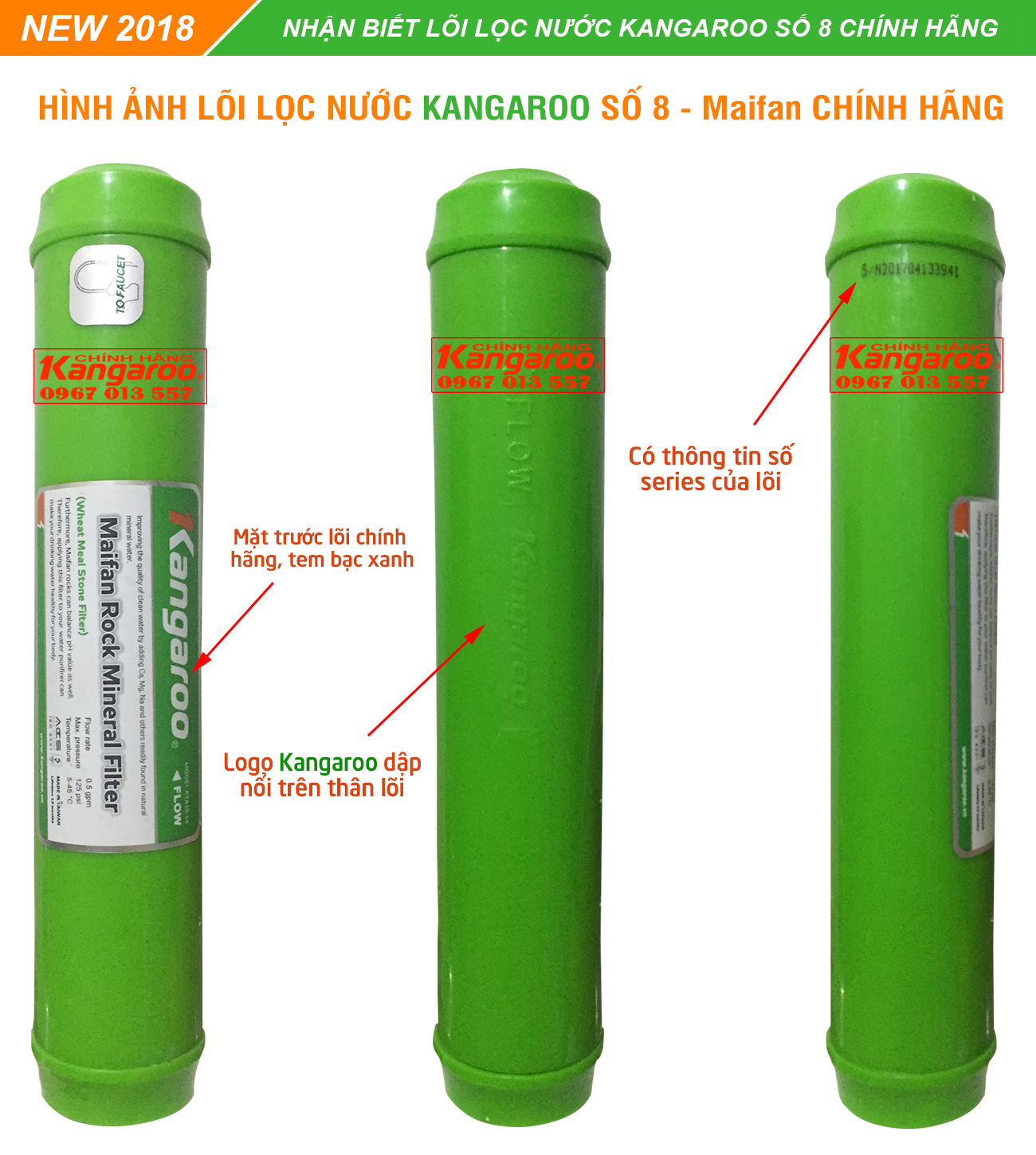 Nhận biết lõi lọc nước kangaroo số 8 chính hãng