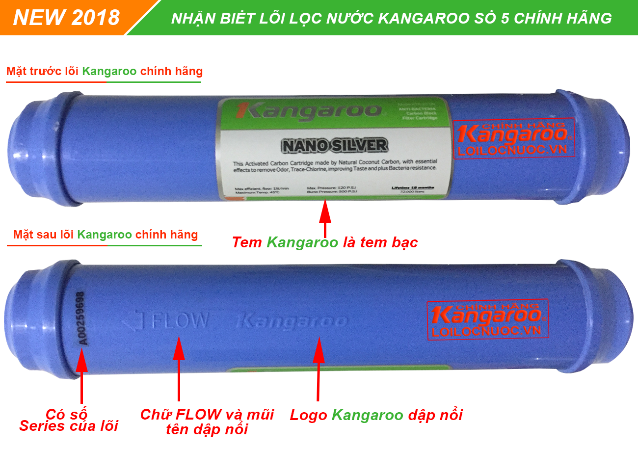 Nhận biết lõi lọc nước kangaroo số 5 chính hãng