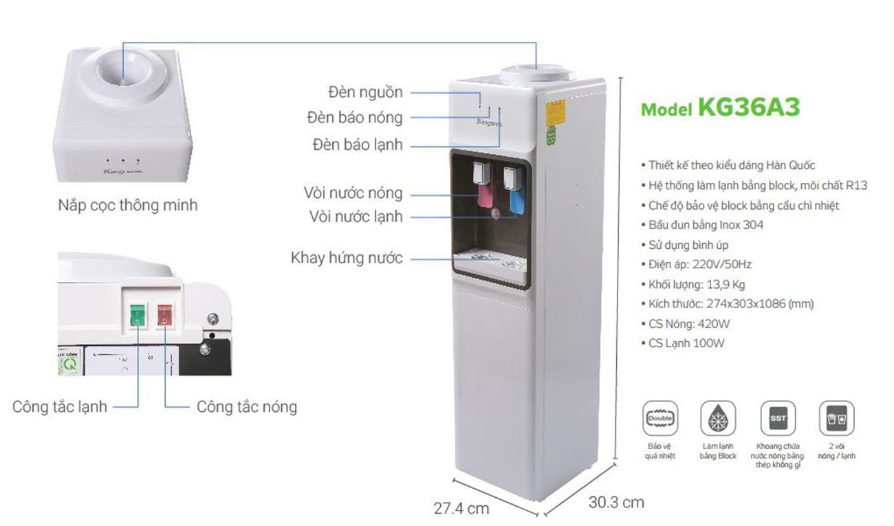 tính năng Cây nước nóng lạnh Kangaroo KG36A3